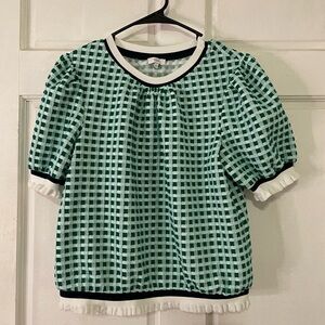 Voy Green Checked Puff Sleeve Blouse